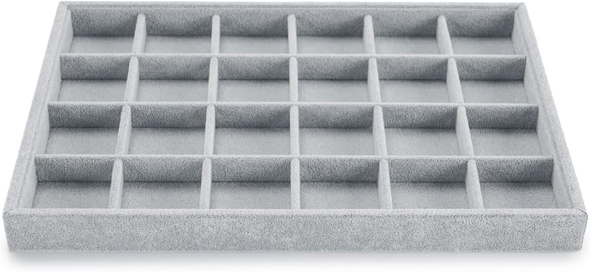 SnelShoppen - Stapelbare Sieraden Tray - Velvet Sieradenopbergdoos met 24 Compartimenten - Organiser voor Oorbellen en Ringen - Grijs