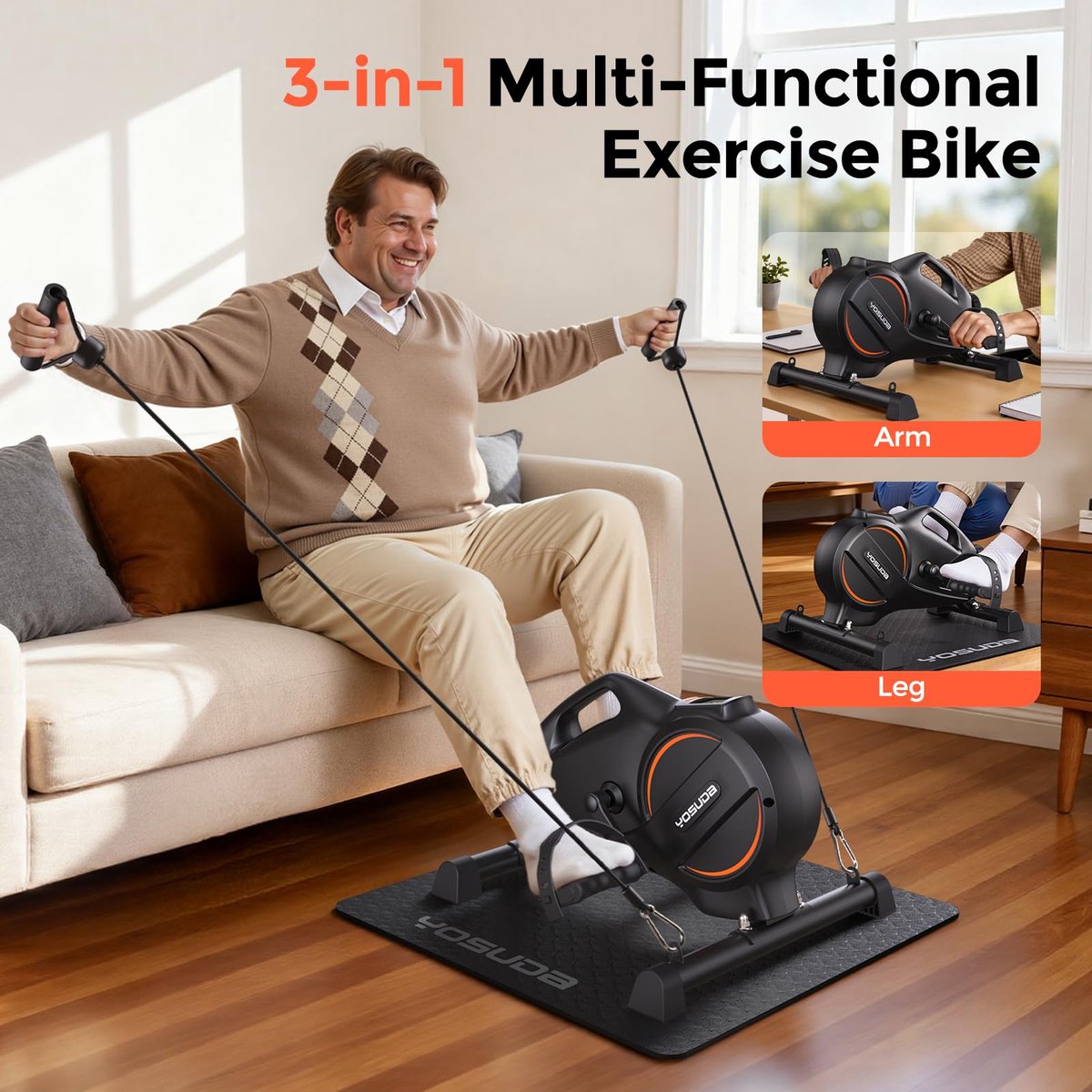 SnelShoppen - YOSUDA Mini Hometrainer - Fietspedaal Trainer voor onder Bureau met Antislipmat - 16 Niveaus Stille Magnetische Weerstand - LCD Display