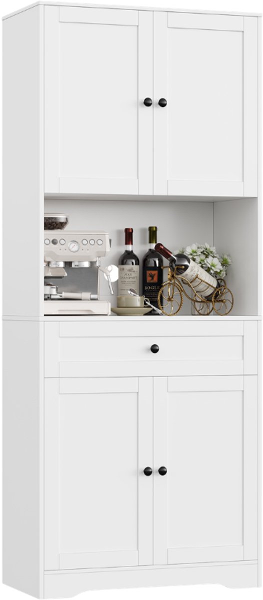 Keukenkast – Voor keukenopslag en pantry – Met 4 deuren, lade en verstelbare planken – 180x75x40cm