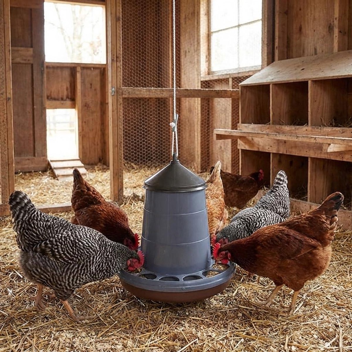 Kippen Voerbak - Vogel Voerdispenser - Pluimvee Voeren - Gemaakt van gerecycled kunststof - 4 kg inhoud - Bruin