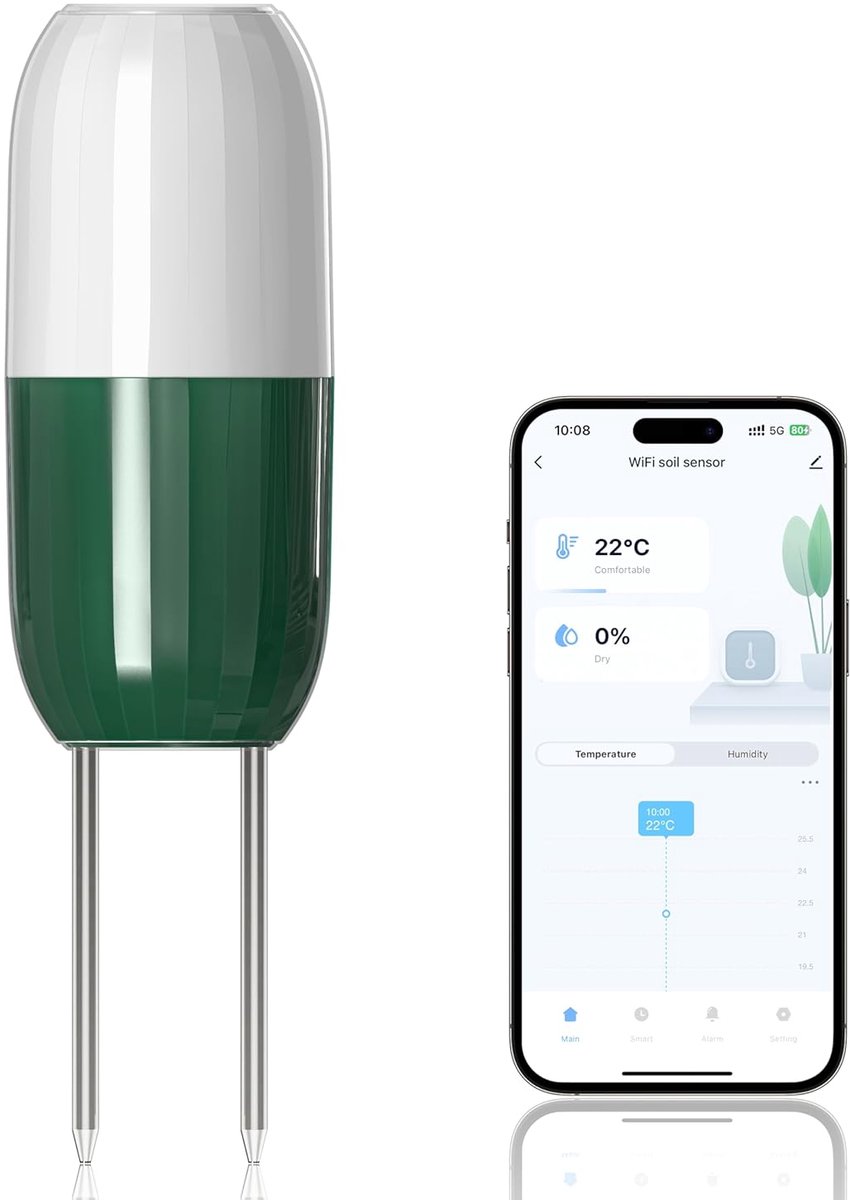 SnelShoppen - Draadloze Wi-Fi Vochtigheidsmeter voor Planten - 2-in-1 Grondvocht- en Temperatuursensor voor Tuin, Potplanten en Gazon