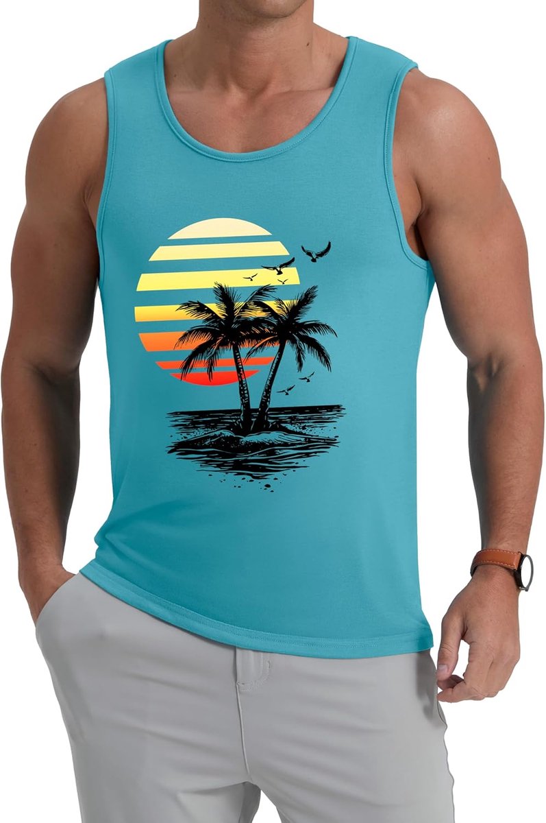 Heren Tanktop Katoen Gedrukt - Zomerse Hawaii Shirt - Losse Pasvorm - Ideaal voor warme dagen - ShopVlot