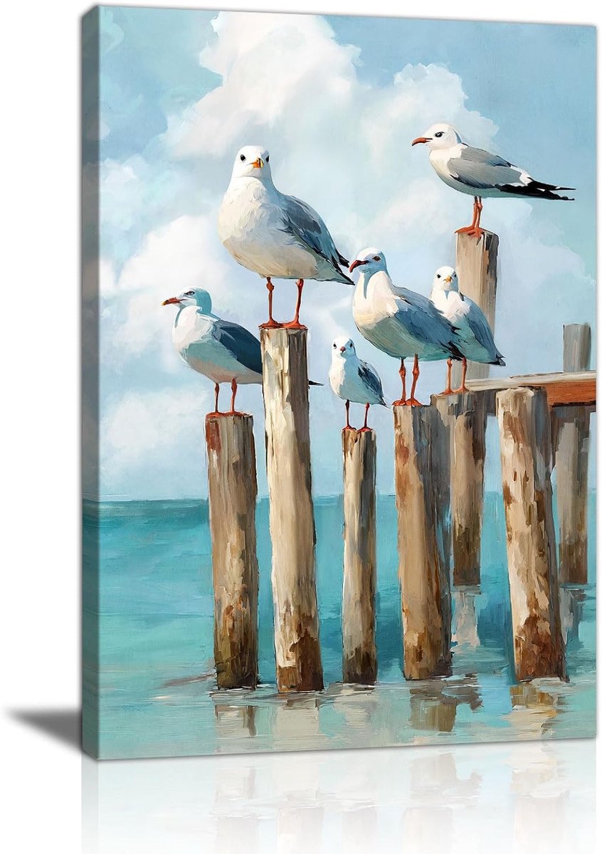 landschap muurprints met frame, blauwe zeevogels rustende moderne schilderijen natuur vogels canvas prints moderne poster decoraties voor woonkamer slaapkamer keuken 40 x 60 cm