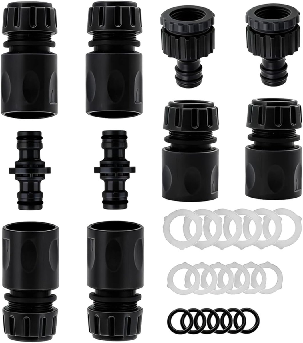 10 stuks tuinslang kraan connector slang pijpfittingen kit voor outdoor tap & join slangen pijpbuis (2 dubbele mannelijke klikconnectoren, 6 uiteinde snelconnectoren, 2 tapconnector 1/2 & 3/4 inch