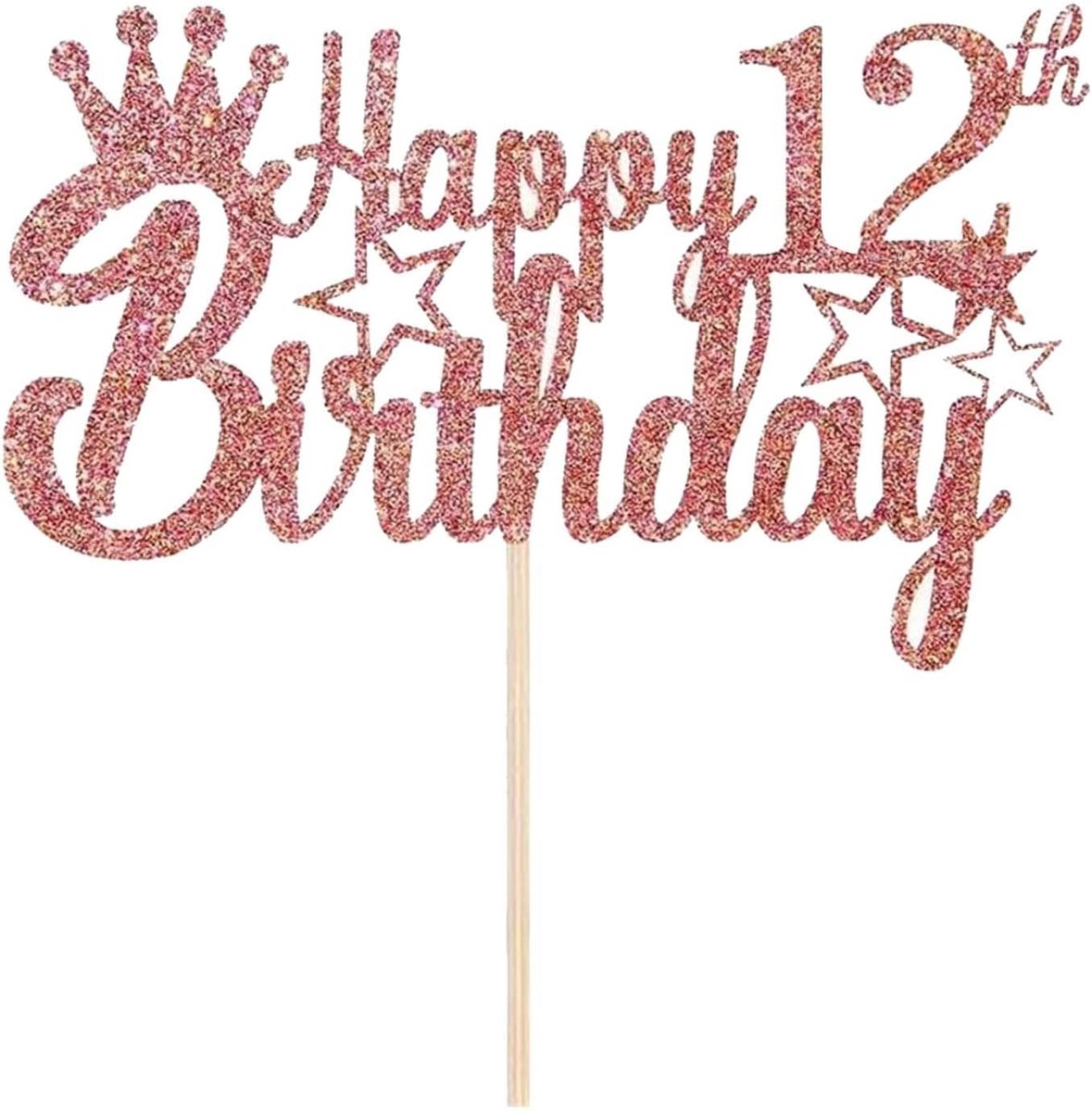 Taartdecoratie voor de 12e verjaardag van jongens en meisjes, roségoud glitter taartdecoratie, Happy Birthday taarttopper, taarttopper 12 meisjes (roségoud)
