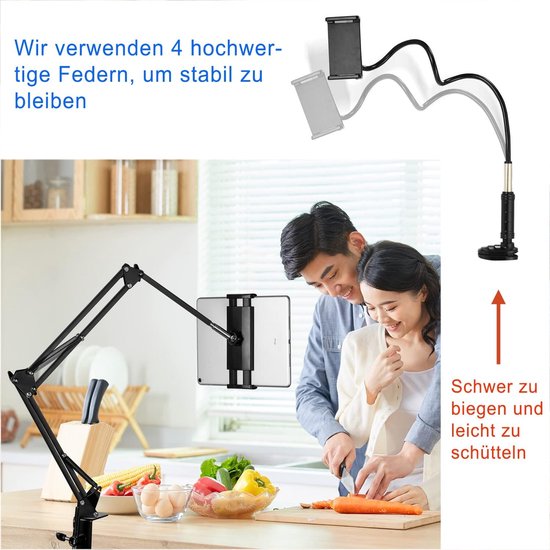 Tabletstandaard voor bedhouder, 360 graden draaibaar, met stabiele aluminium arm voor iPad, tablets, telefoons of andere apparaten met 4,5 tot 12,9 inch scherm — afbeelding 3