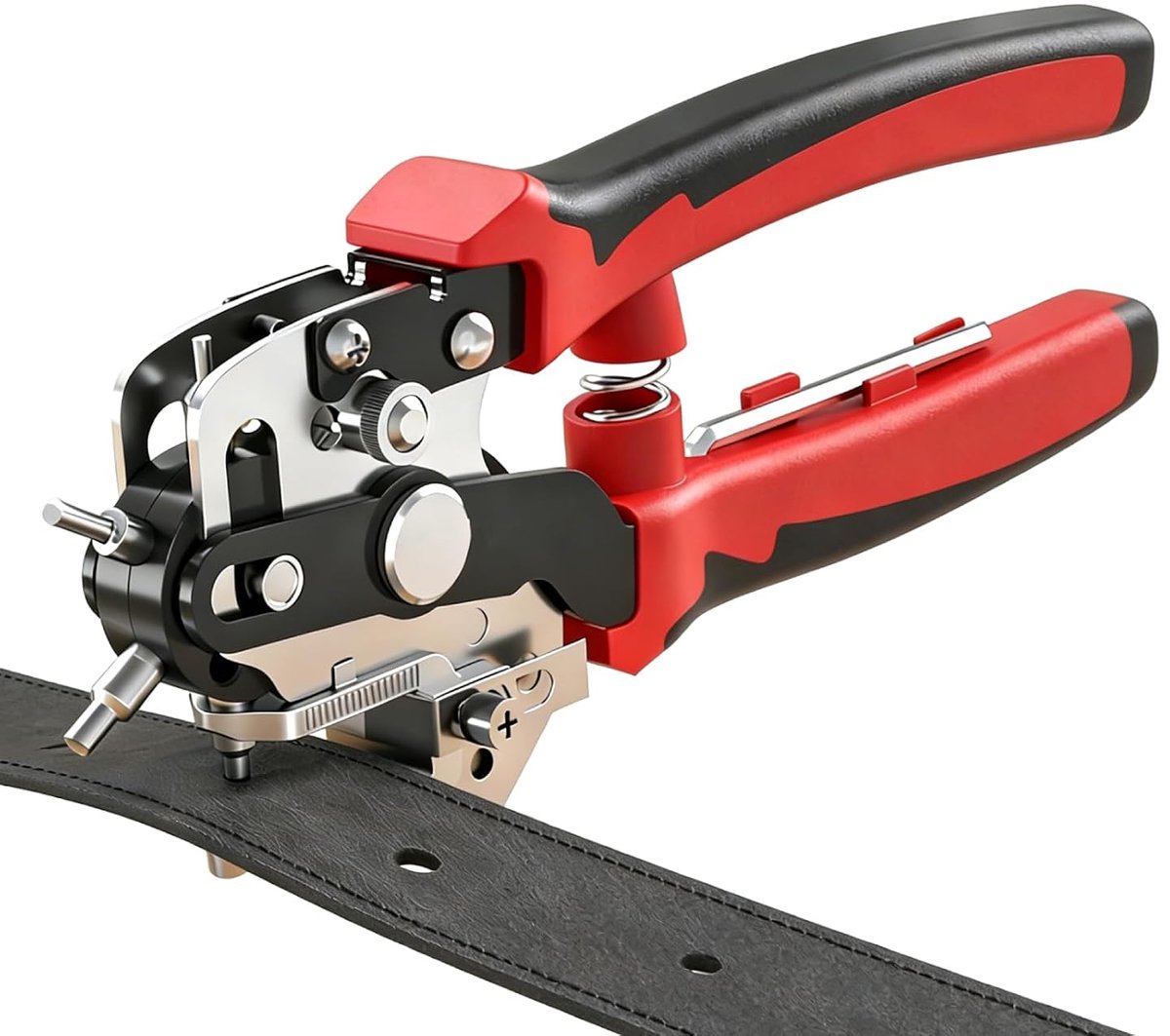 Gatentang voor leer met uitgebalanceerde rotatieschijven, 6 gatmaten 2 - 4,5 mm met hefboomoverzetting, multifunctionele revolponptang voor leer, kaarten, kunststof, canvas, dun plaatstaal