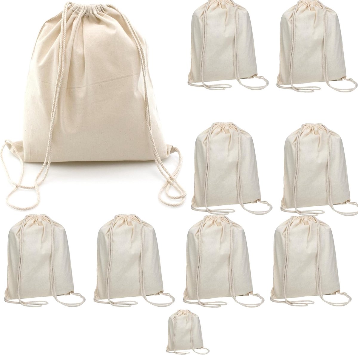 noTrash2003 Pakket van 10 gymtassen Katoenen rugzak Stoftas met trekkoord Natuurlijke kleuren Ongeverfd 36 x 46 cm Pakket van 10, beige, 37 x 41