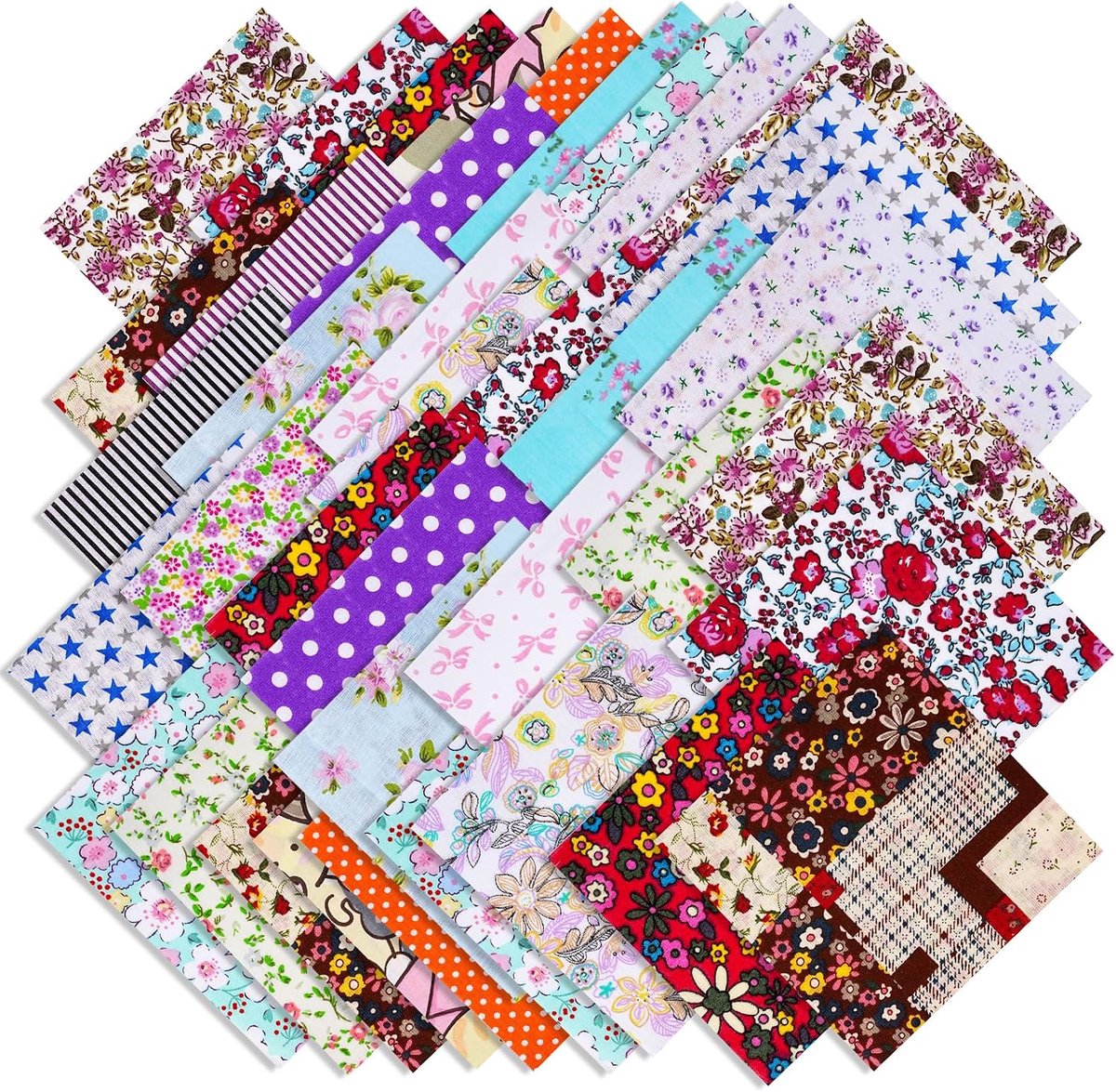 Stofpakket, 25 x 25 cm Patchwork Stofpakket, DIY Katoenen Doek met Bloemenmotief, Katoenen Stof voor Naaien, DIY, Naaipatroon Handwerk (B)