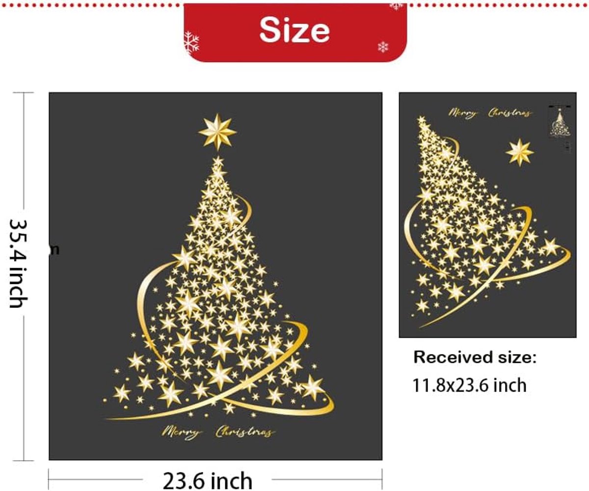 Raamsticker Kerstboom, voor op glas, statische goudkleurige sticker, doe-het-zelf, muur-, raam-, deursticker, voor etalages, 2 stuks