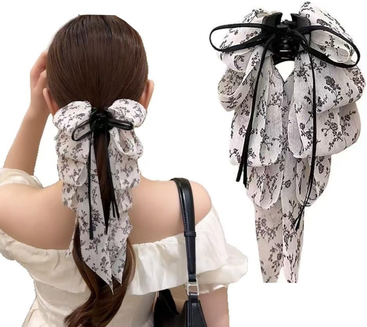 Haarelastiek met strik, satijnen zijden strik, haarelastiekjes, paardenstaart, houder, elastische haarband van fluweel, zijden sjaal, konijnenoren, vorm voor vrouwen (stijl L, 1 st