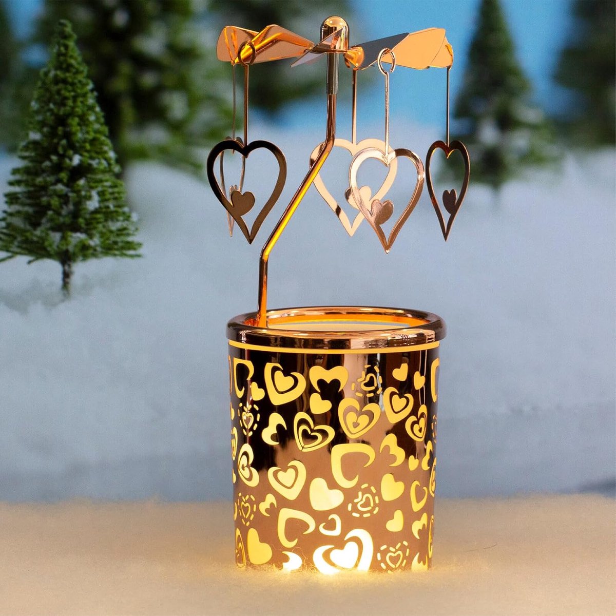 kaarsenhouders draaiende theelichthouder gouden carrousel kandelaars met vergulde liefdessterren zeepaarddecoratie voor thuis, cadeau voor bruiloft Valentijnsdag moeder vrouw bruid