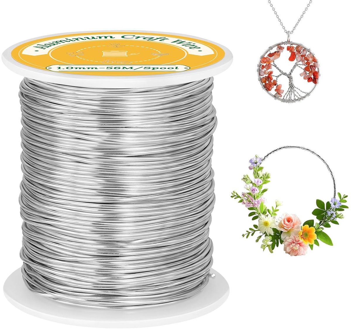 Draad, 56M Buigzaam en Flexibel Aluminium Craft Draad, Zilverdraad voor Knutselen, voor DIY bloemschikken, Beeldhouwen, Knutselmaterialen, Sieraden Maken, Weven (Zilver)