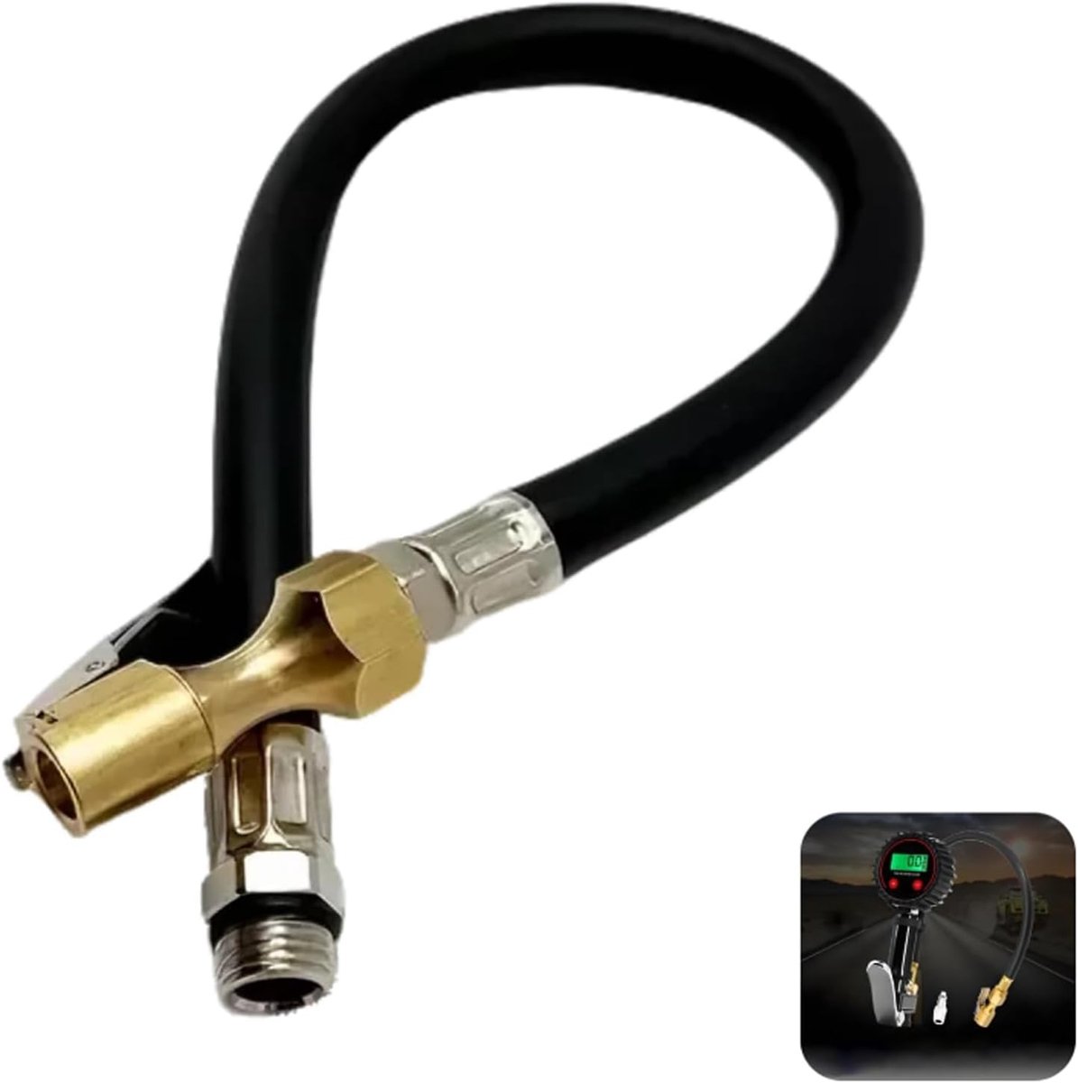 slang 39,5 cm, zwart bandenpomp, rubberen luchtslang met messing ventieldop, vervangende slang voor bandenpomp en accu-luchtpomp, voor auto, motorfiets en fiets