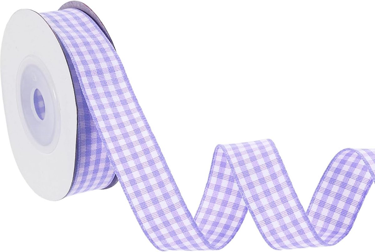 10 Yard x 5/8 Inch Gingham Lint, Plaid Lint Nylon Geruit Geschenkverpakking Strip voor Thanksgiving Strik Krans Craft Verjaardag Bruiloft, Paars