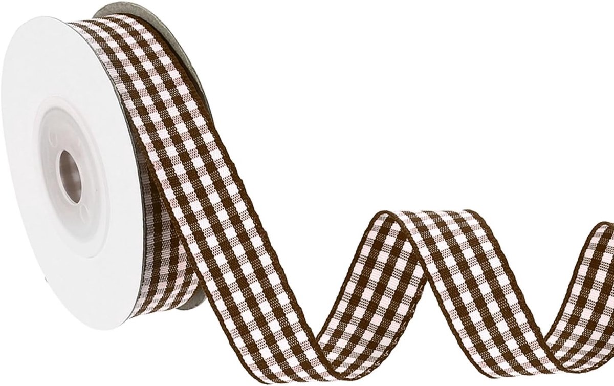 10 Yard x 5/8 Inch Gingham Lint, Plaid Lint Nylon Geruite Geschenkverpakking Strip voor Thanksgiving Strik Krans Craft Verjaardag Bruiloft, Bruin