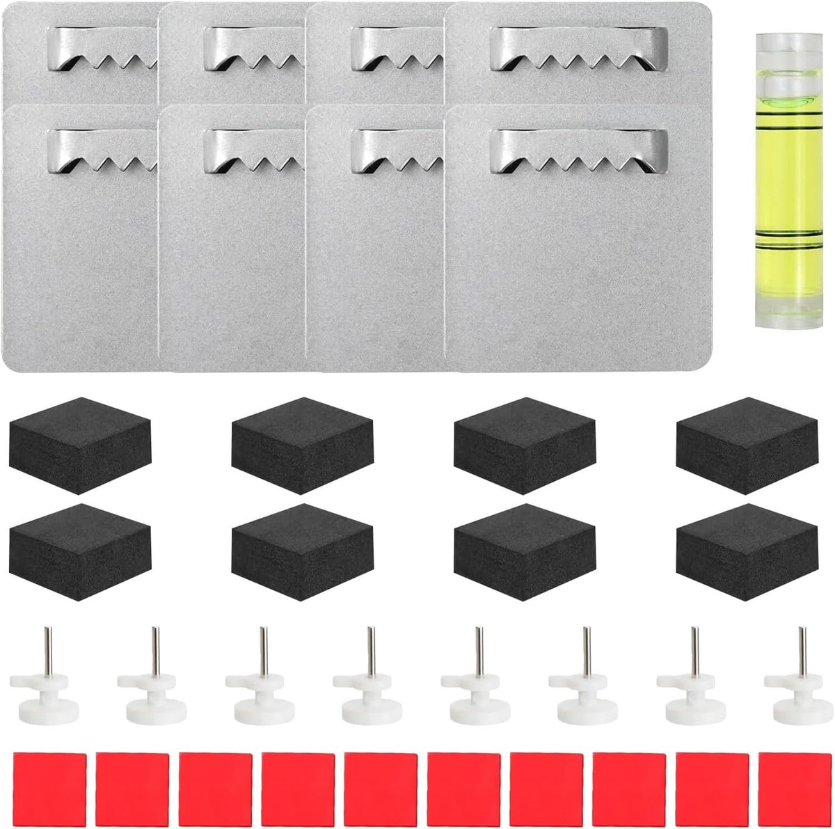 8 stuks fotohaken, zelfklevend, spiegelhouder met 27 extra apparaten, sterk kleefoppervlak, zonder boren, fotohanger, zelfklevend, voor muur, zware foto's, acrylglas, aluminium ophanging (4 x 4 cm)