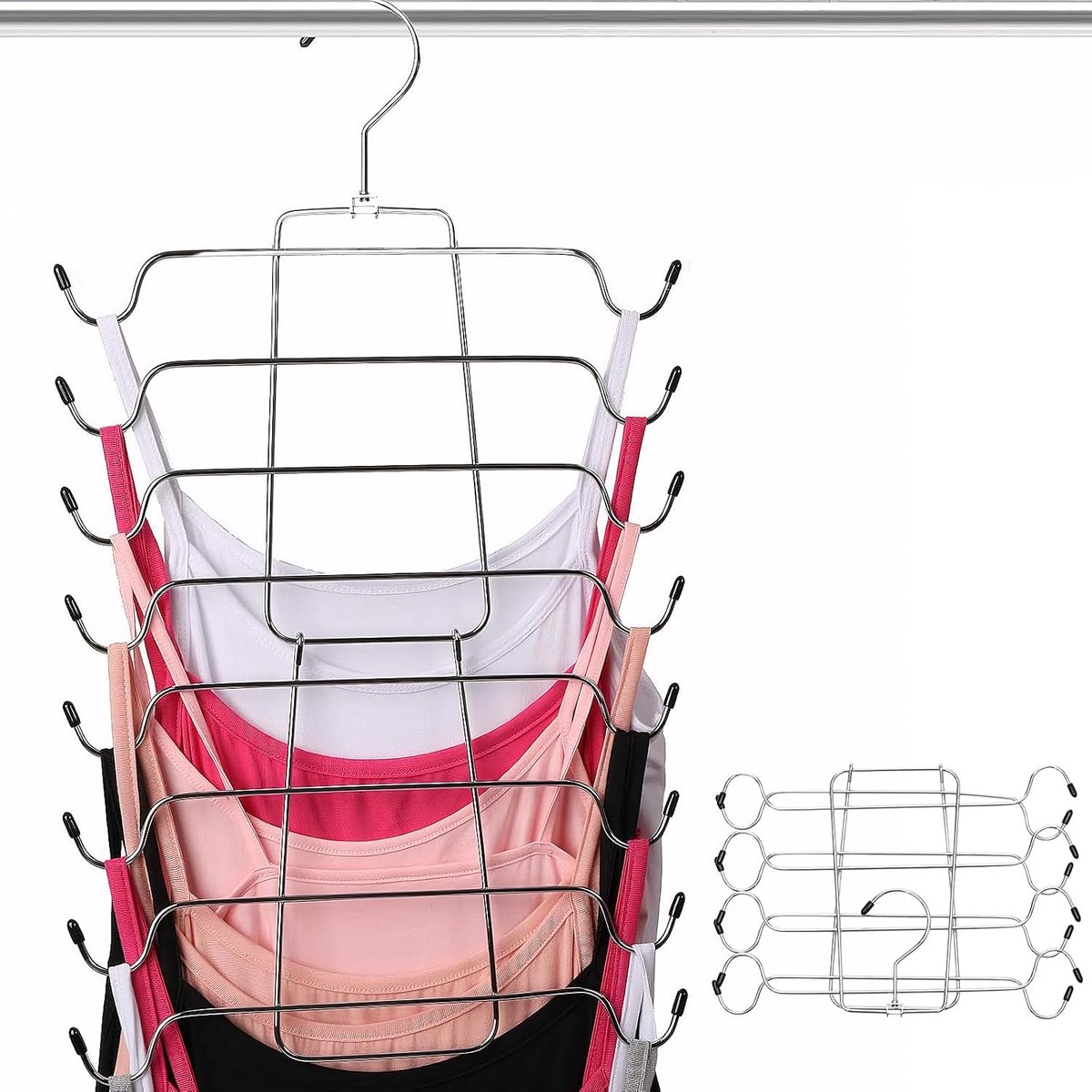 8-traps kledinghanger, inklapbaar, antislip, tanktop, kledinghanger, ruimtebesparende kastorganizer, opvouwbare beha-kledinghanger, metaal, voor 8 broeken