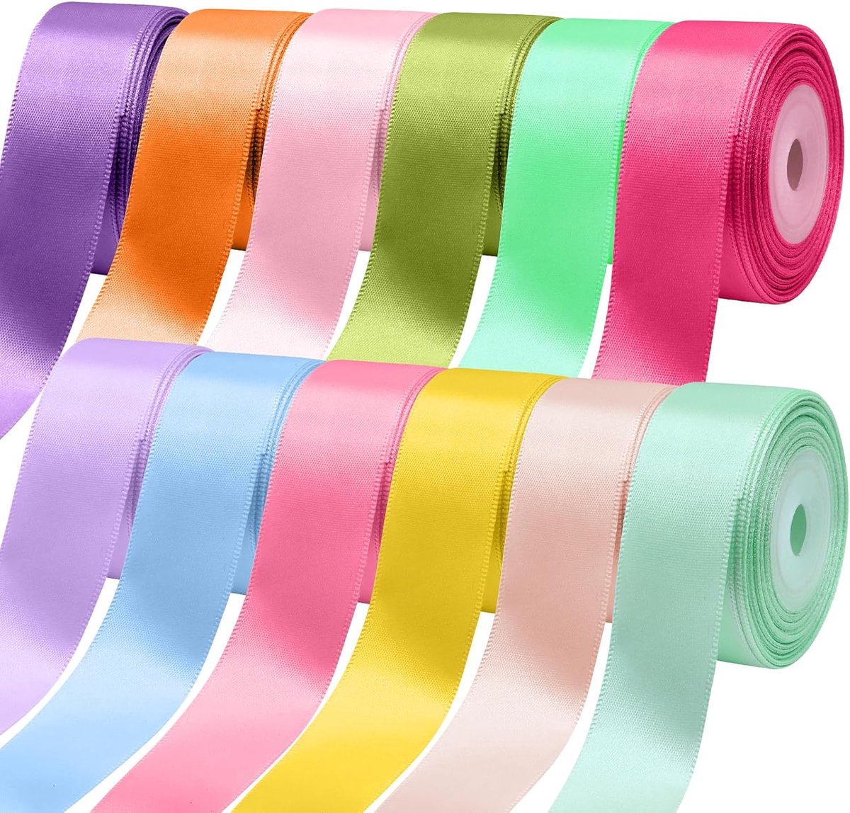 lint, dubbelzijdig cadeaulint voor geschenkverpakkingen en knutselen, zijdeachtig lint voor boeket en decoratie, dun satijnen lint (12)