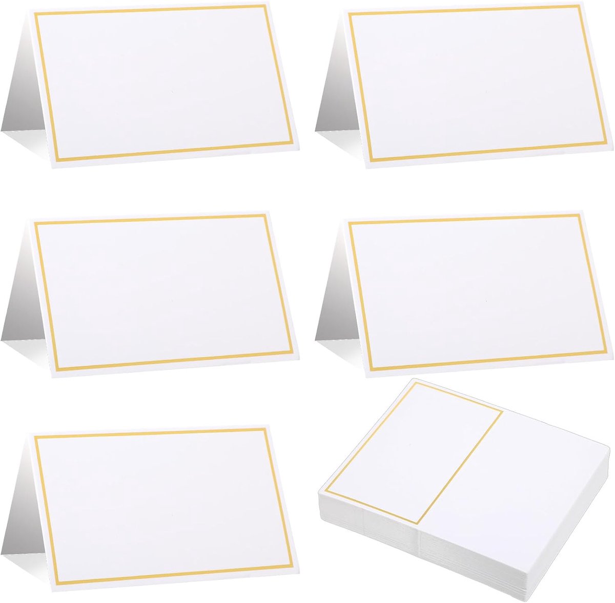 100 stuks tafelkaarten, blanco, met gouden rand, tafelkaarten, bruiloft, tafelkaart, verjaardag, tafelkaarten, bruiloft, buffet, naambordjes, voor verjaardag, festival, feest (10,2 x 8,5 cm)