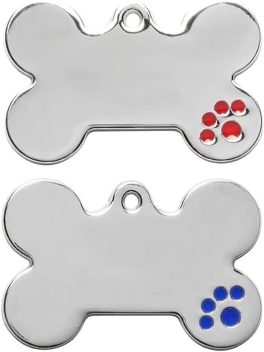 Set van 2 blanco identificatielabels in botvorm voor huisdieren, gegraveerde identificatielabels van bot voor honden en katten