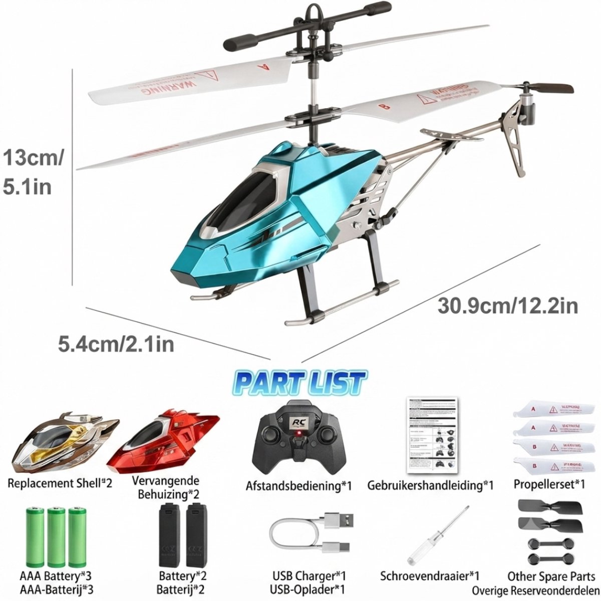 SP® Rc Helicopter - Rc Helicopter voor Buiten - Bestuurbare Helikopter - Blauw - 31cm x 6cm x 14cm — cadeau in Spellen & Speelgoed - foto 2