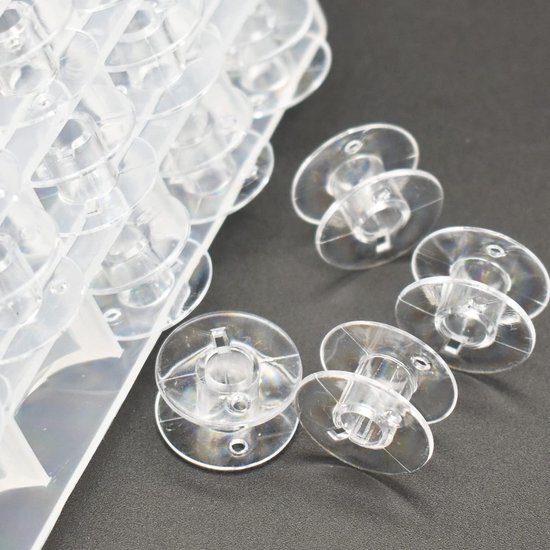 Spoelen met transparante spoelbox, naaimachinespoelen, W6 spoelen, waarschuwingsdoos, kunststof spoelen, naaimachine, spoelcapsule voor babylocknaald met spoelbox en meetlint — afbeelding 2