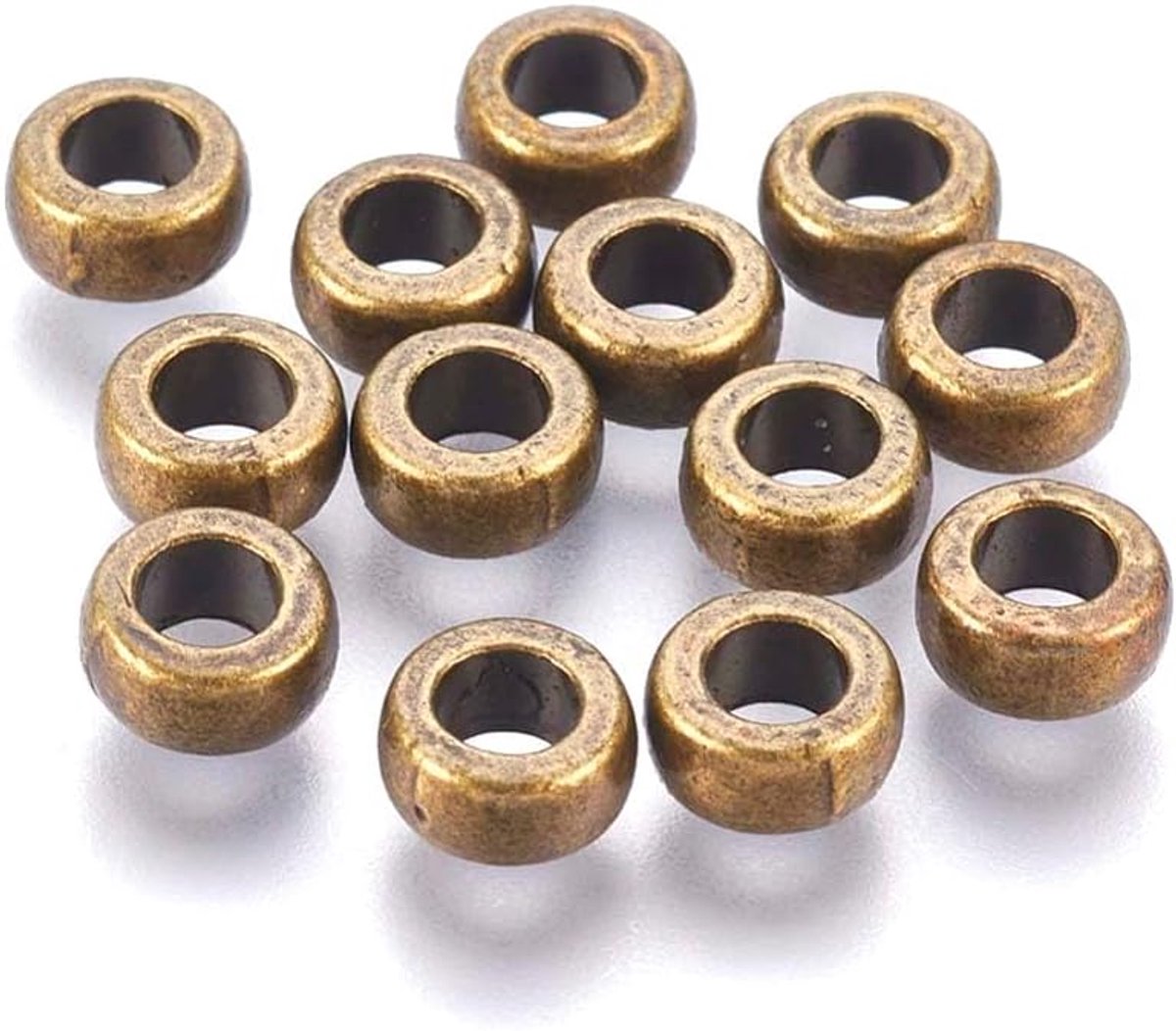 Kralen, set van 50 stuks, Tibetaanse tussenkralen, spacer, rondelle ring, bronskleurige kralen met 3 mm gat, brons, sieradenaccessoires, kralen om te rijgen