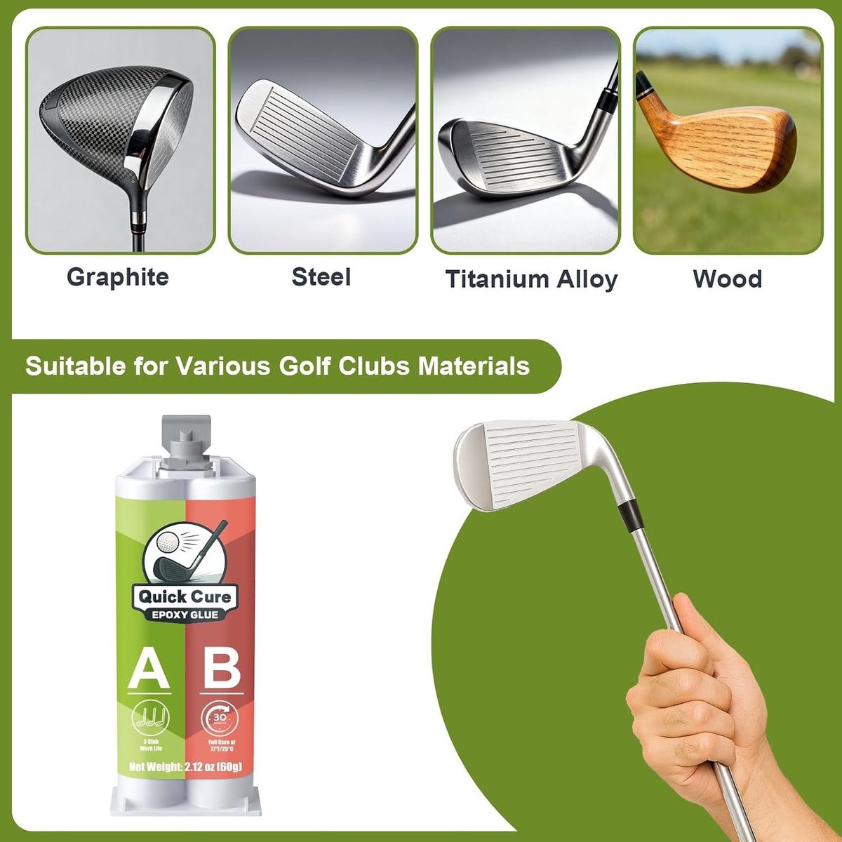 Snelle Uitharding Epoxyhars voor Golfclubs - 60ml Extra Sterke Hars voor Schachten, Geschikt voor Drivers, Putters en IJzers, Compatibel met Grafiet en Staal