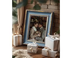 SnelShoppen - Afuly Fotolijst 7x5 Vintage Fotolijsten Blauw Goud Antieke Retro Lijsten voor Verjaardag Bruiloft Vrienden Familie en Moeder Cadeaus voo