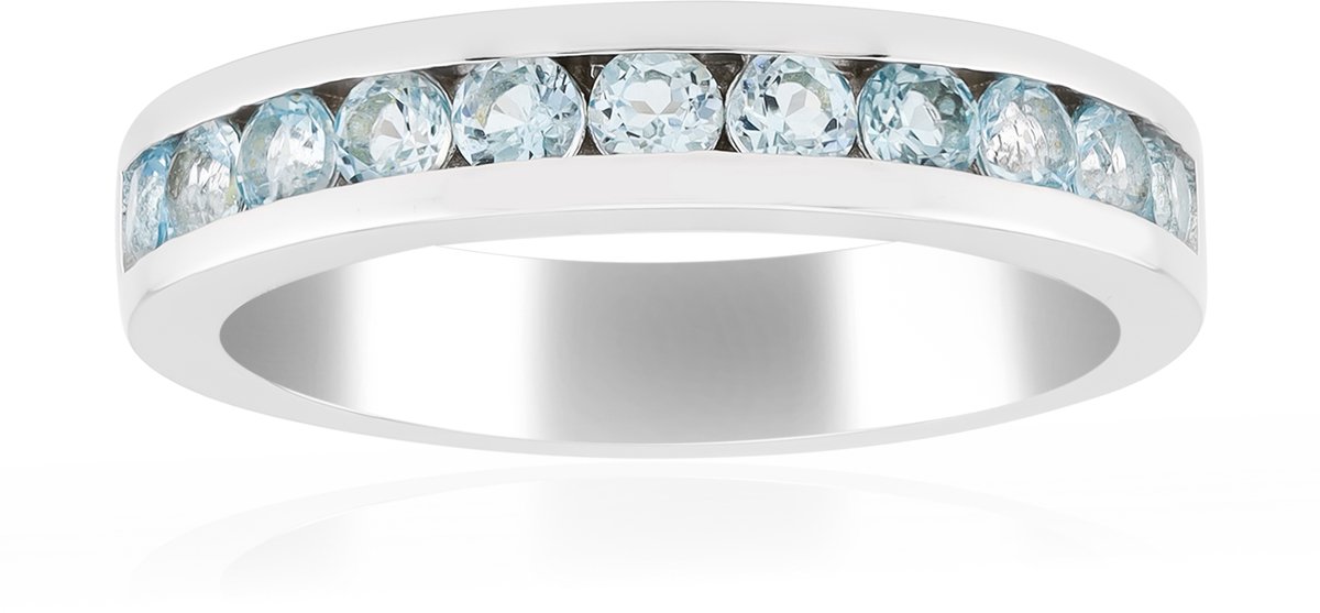 Cavill - Elegante Damesring 925 Sterling Zilver Rhodium - Hemelsblauwe Braziliaanse Topaas 0,94 ct - Rond Geslepen Edelsteen