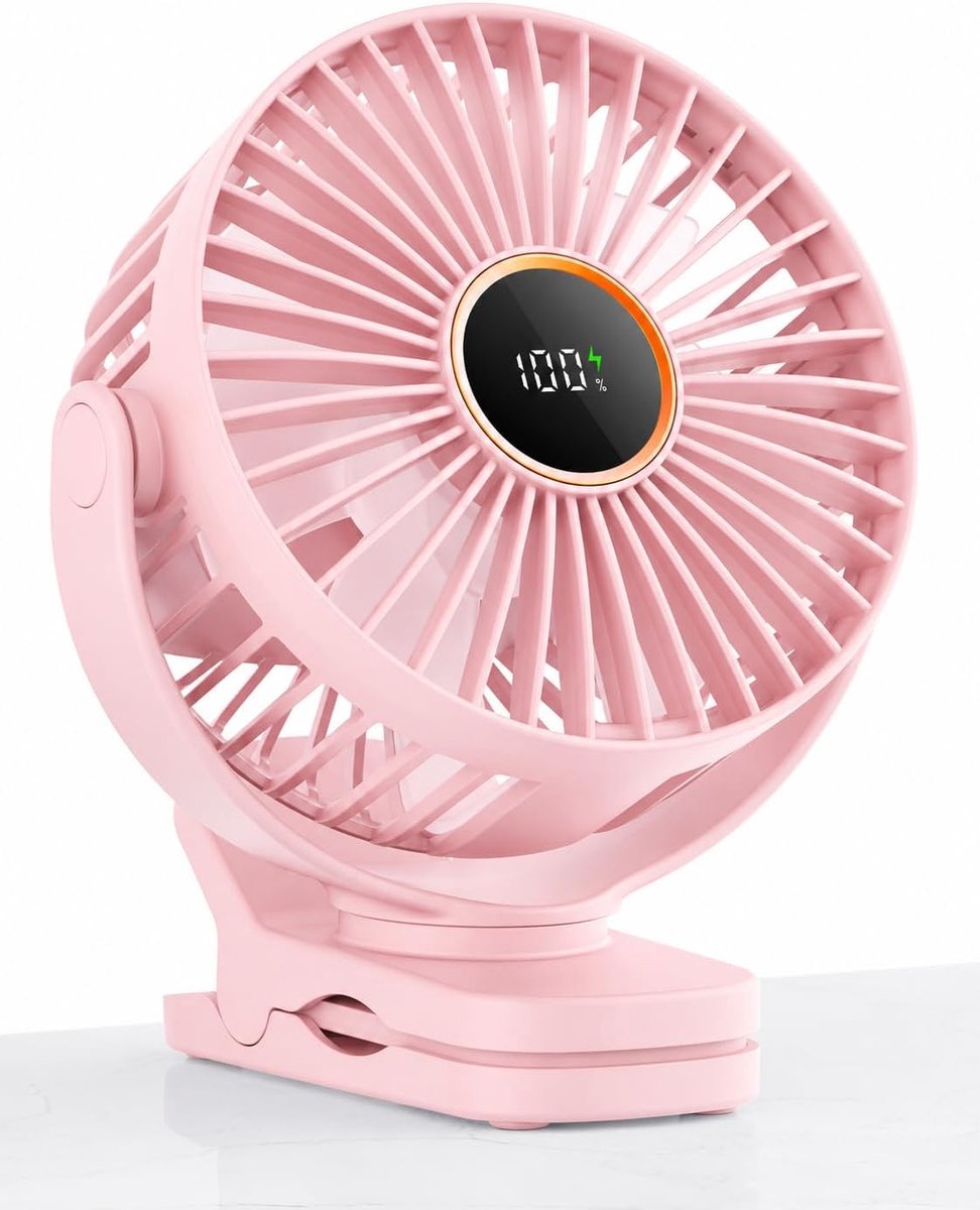 USB-ventilator met 3 snelheden (tot 4,5 m/s), 2000 mAh-accu (tot 9,5 uur gebruiksduur), mini-bureauventilator voor kinderwagen, kantoor, slaapkamer, camping of tent,roze