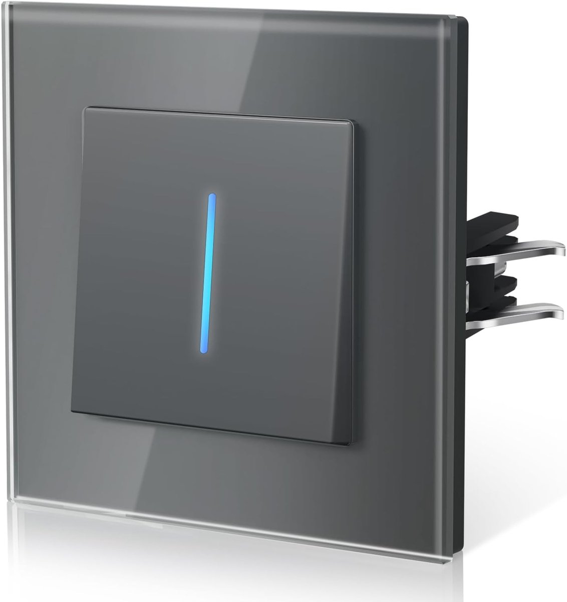 Lichtschakelaar van glas, inbouwschakelaar met klemmen, Light Switch with LED, Eenvoudig aansluiten met snelclip-technologie, 1 schakelaar 1 lichtpunt, 86mm grijs