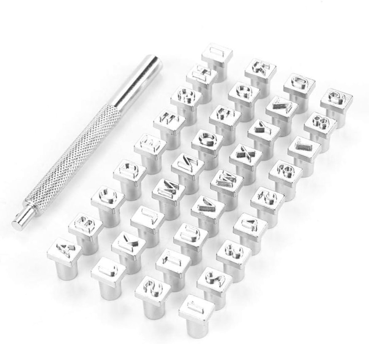 Stempelset 36-Delig, Alfabet en Nummers van Gelegeerd Staal, 6mm, Anti-slip Handvat, Metaalstempels voor DIY Leren Accessoires, Personalisatie van Riemen, Tassen en Portemonnees