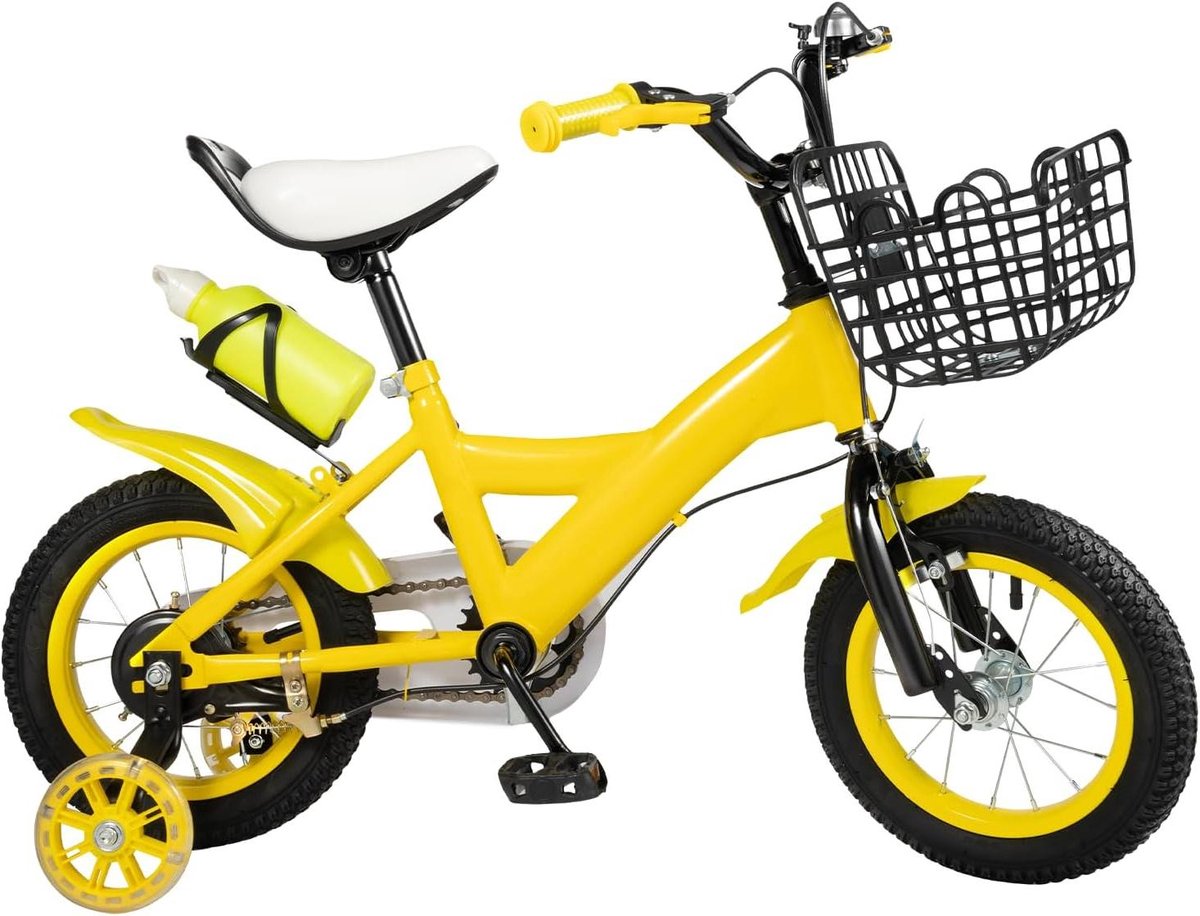 Kinderfiets 12 inch sfiets sfiets Veilig Leren Fietsen Stevig Koolstofstaal Frame 80-95cm Hoogte Geel Zwart