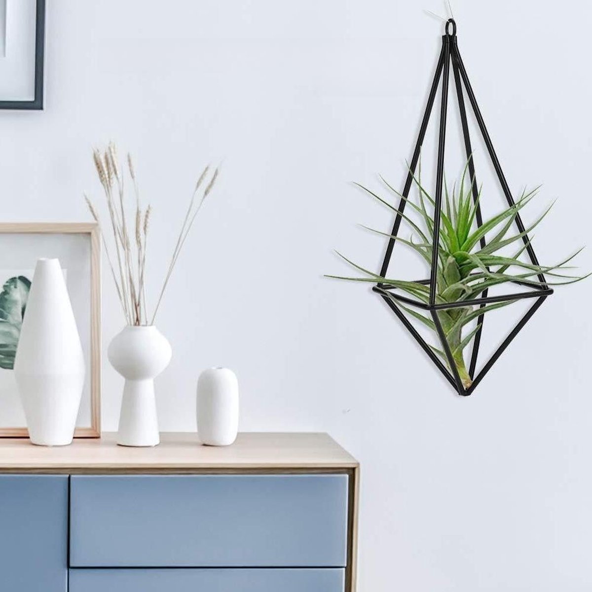 Luchtplantenrek Vierkant - Hangende Houder - Decoratie Ophangen - Corrosiebestendig Aluminiumoxide - 19 x 7 x 7 cm - Zwart