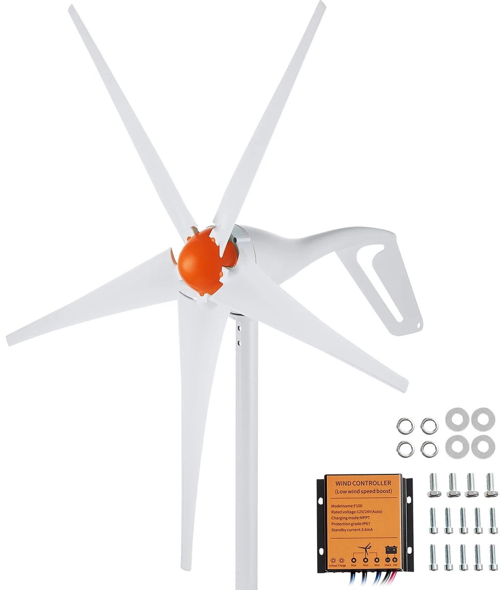 Mila Shop Windturbine - 5 Propellers - Alternatieve Energie Generator - Propeller Windmolen Generator - Wind Energie - 500W - Wit