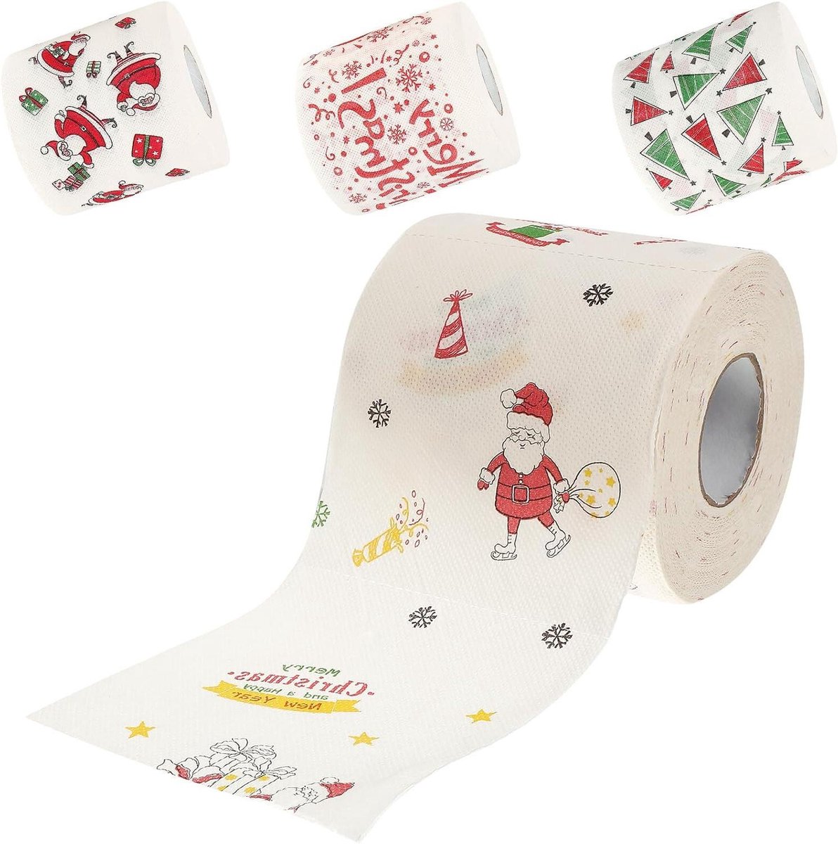 Kersttoiletpapier Rollen - Feestelijk Wc-papier - Badkamer Decoratie - Zacht En Duurzaam - 4 Stuks - Kerstprint