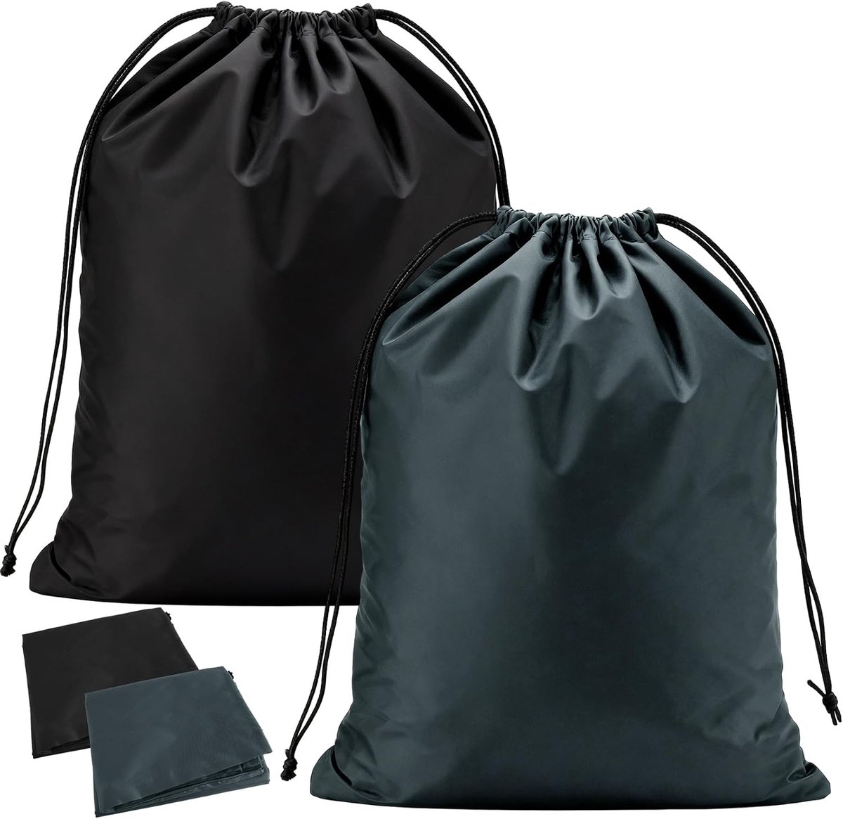 Waszakken op reis 91x61 cm waterdicht opvouwbaar | Grote waszak met trekkoord voor slaapzaal camping en reizen in zwart en grijs
