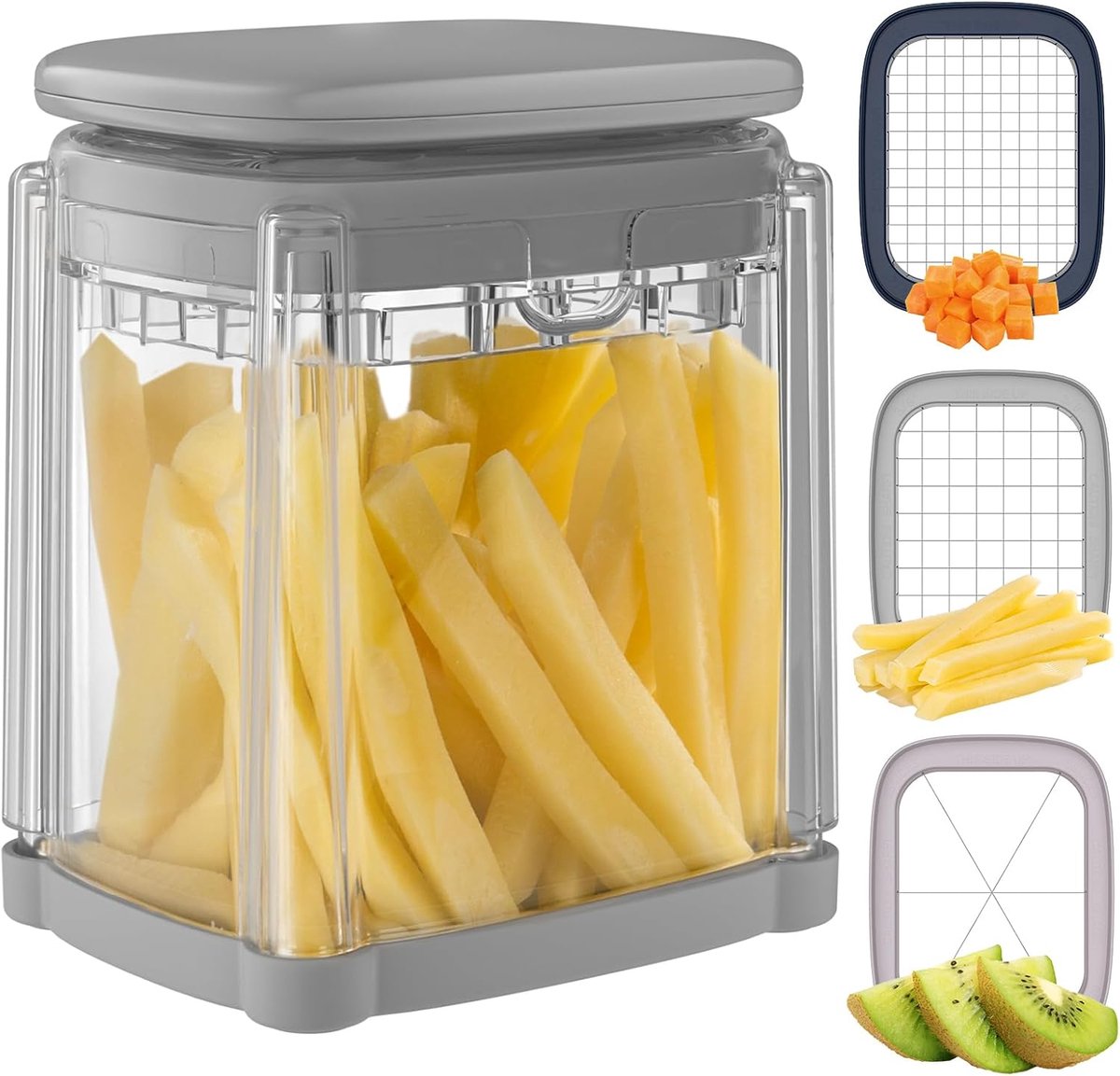 frietsnijder, aardappelsnijder voor frietjes, frietsnijder met 3 roestvrijstalen messen, multifunctionele groentesnijder voor friet, komkommers, wortelen, uien en fruit