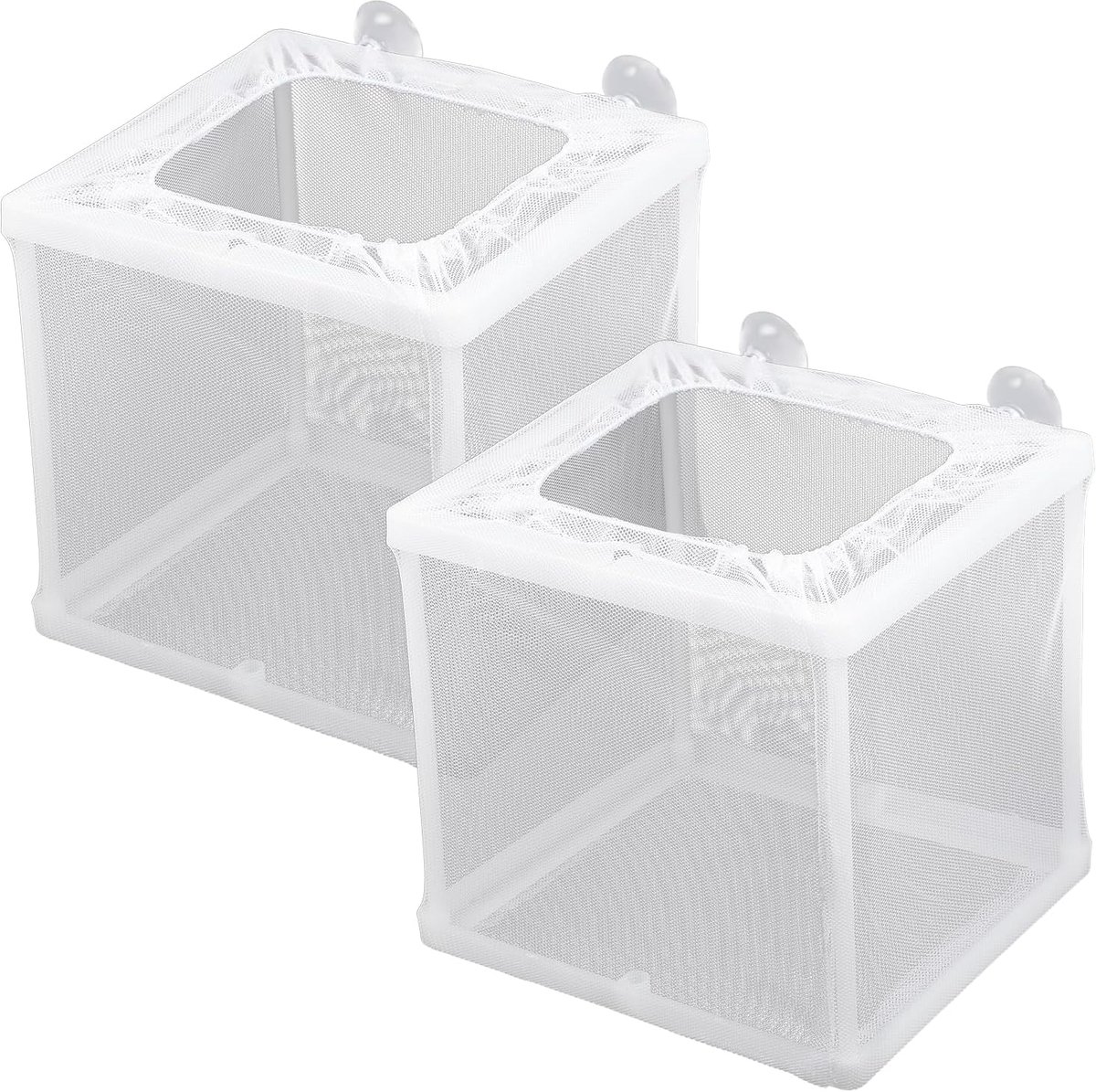 2 Pack Fish Incubator Mesh Box Aquarium, 16 cm x 14 cm x 15 cm Fokker Doos voor Aquarium Witte Nylon Mesh Vissen Fokker Doos voor Aquarium Juveniele Vissen Scheiding Net Fry Broederij met Zuignappen