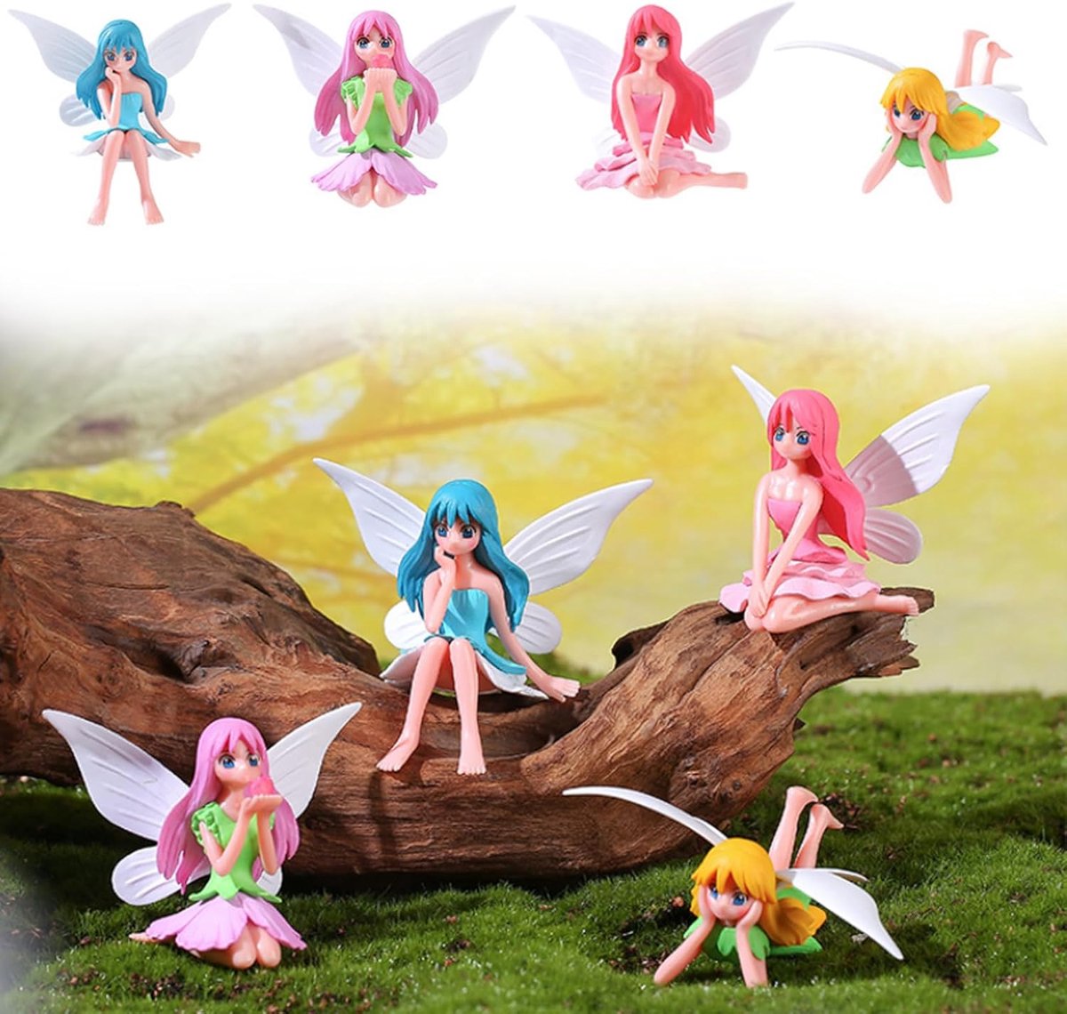 tuindecoratie, 4 stuks, feeën, verjaardagsdecoratie en miniatuur, feeëntuin, accessoires, mini-feeëntaartdecoratie voor tuin, cake, feeënhuis, cadeau (B)