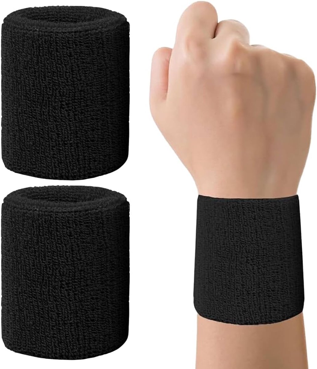 Sportarmband voor heren, twee ademende zwarte armbanden, fitnessarmbanden, zweetbanden voor sport, zacht katoen, uniseks.