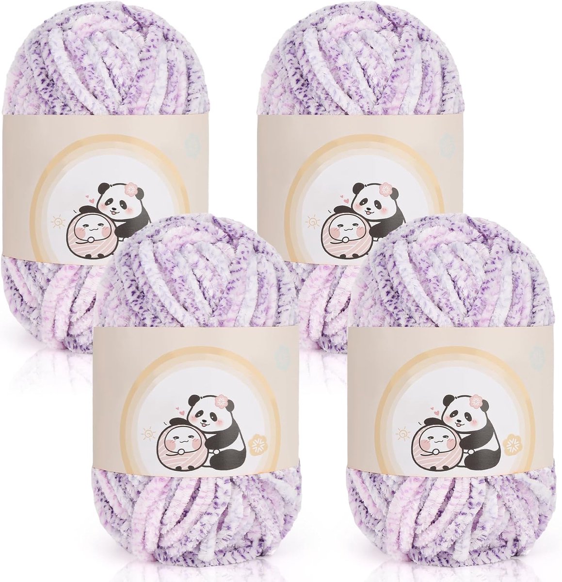 Chenille Garen Set 400g, 4 Pakket Pluche Dikke Dikke Wol voor Breien 100g Ballen, Zacht Fluffy Velvet Ombre Chenille Garen voor Haak Amigurumi, Baby Dekens en DIY Ambachten, Gradient Paars