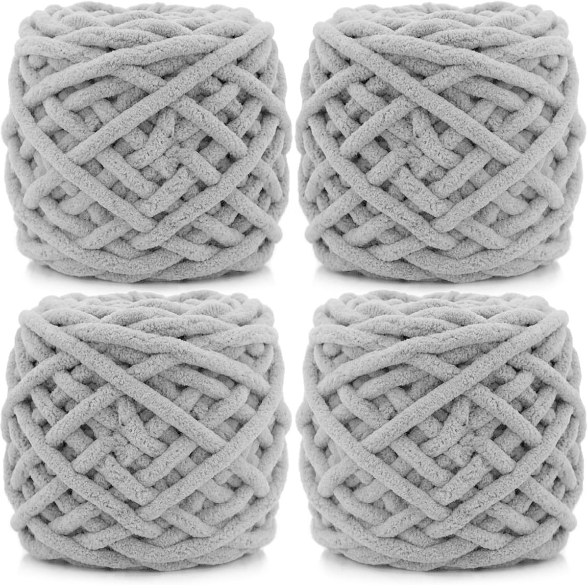 4 stuks grof garen, dikke wol voor het breien van 100 g ballen, meerkleurig zacht chenillegaren, breiwol voor breien en haken deken, kussen, huisdierbedden, tassen, hoeden, sjaals (lichtgrijs)