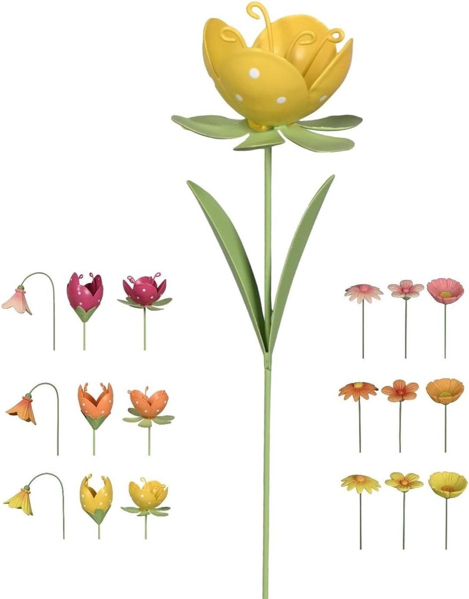 Tuinsteker Bloem - Bloem decoratie Tuindecoratie - Tuin Aankleden - Warme Kleuren - 32-36 cm Hoog - Lichtspel