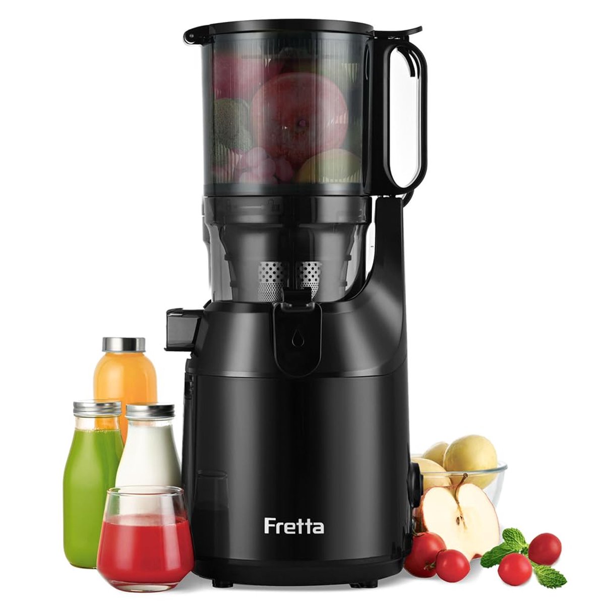 SnelShoppen - Fretta Slow Juicer met 135 mm Voerbuis voor Hele Groenten en Fruit, BPA-vrij Tritan, Eenvoudige Installatie, 250 W, Keuken, Gezond