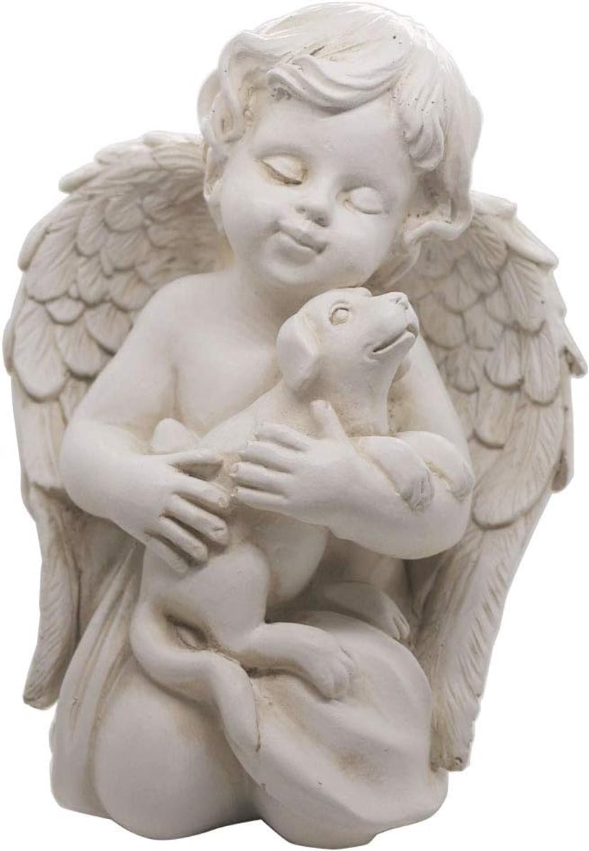 Engel Met Hond Standbeeld, Huisdier Gedenkbeeld Binnen Buiten Huis Tuin Beschermer Herinnering, Puppy Beeldje, 7 Inch