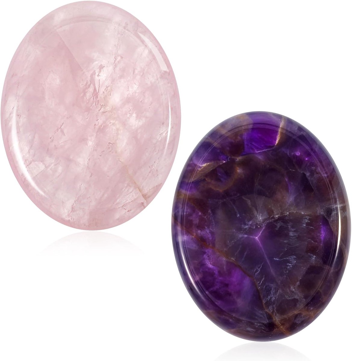 Set van 2 Handgegraveerde Amethist Ringen voor Stressverlichting, Natuurlijke Kristallen voor Angstbeheersing en Decoratie in Huis