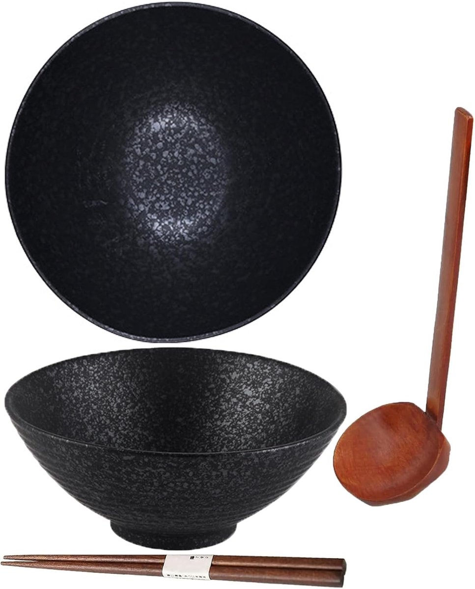 Ramen kom, keramiek, 21 cm, 1200 ml, multifunctionele schaal met lepel en eetstokjes